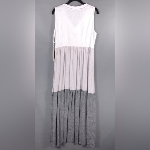 NWOT Joie LINEN Blend Rhinestone VNeck Sleeveless ColorBlock Maxi Dress S, M - Picture 2 of 9